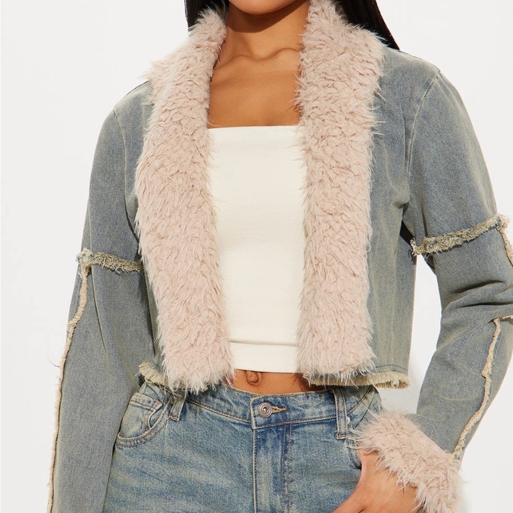Fashion nova  Denim Jacket with Faux Fur Trim